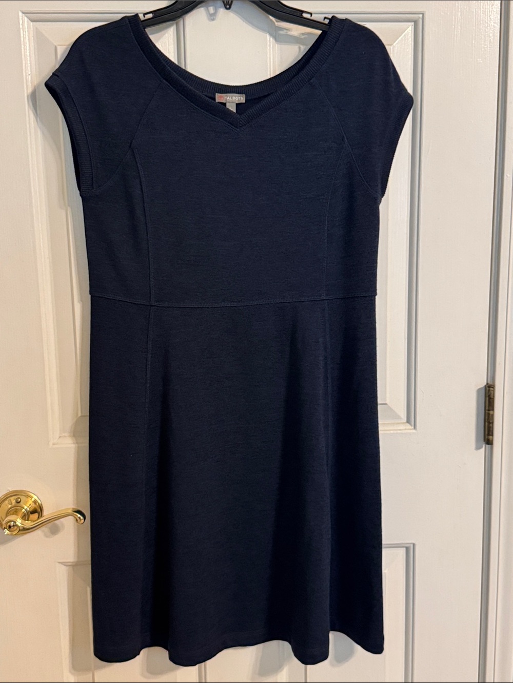 T by Talbots Navy V-Neck Cap-Sleeve Fit & Flare Dress